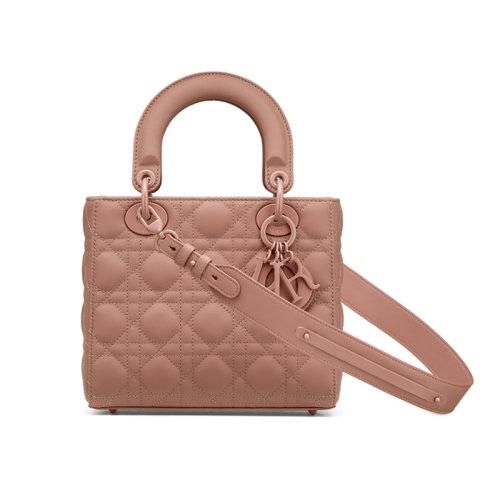 DIOR/迪奧  LADY DIOR系列MY ABCDIOR 女士粉色啞光小牛皮單肩手提戴妃包 （勛章款）M0538ILOI_M50P