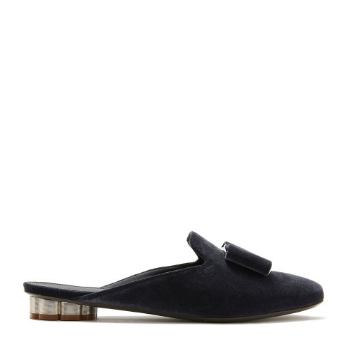 Salvatore Ferragamo/菲拉格慕 深灰色 女士絲絨花朵造型鞋跟平底拖鞋 715148-01M949-SCIACCA T