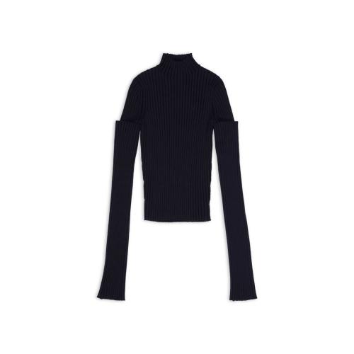  BALENCIAGA巴黎世家 22年秋冬 女士 長(zhǎng)袖T恤 Womens Cut-up Sleeves Sweater in Navy Blue 719