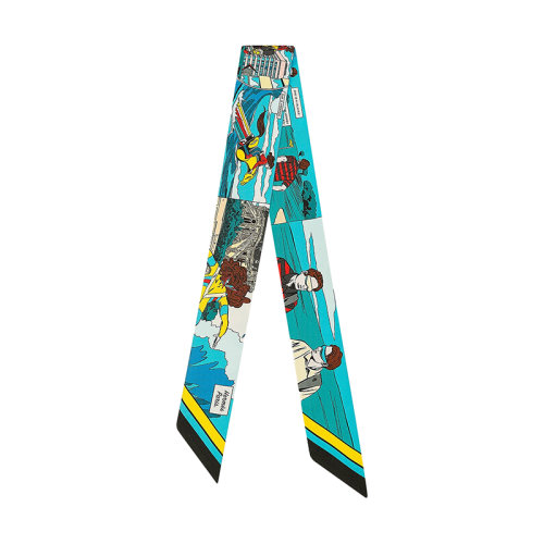 HERMES/愛(ài)馬仕 特里·哇 女士天藍(lán)色/黃色/彩色真絲斜紋布絲巾H063463S01