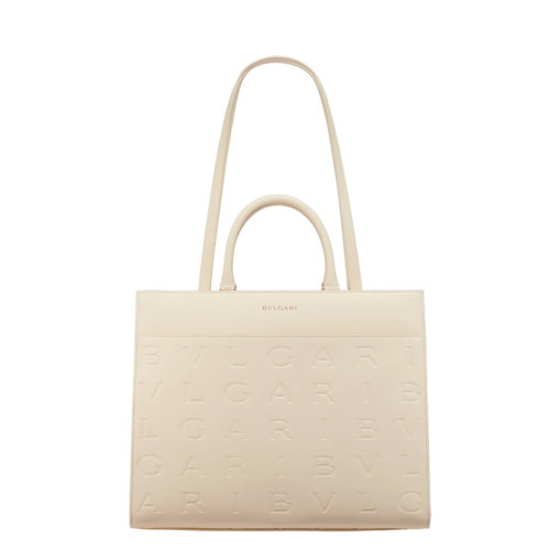 BVLGARI/寶格麗  女士白色象牙白小牛皮Bvlgari Infinitum圖案燙印單肩手提托特包291618