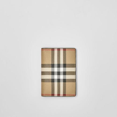  BURBERRY 22年秋冬 男士 Vintage 格紋拼皮革折疊式卡片夾 80552681