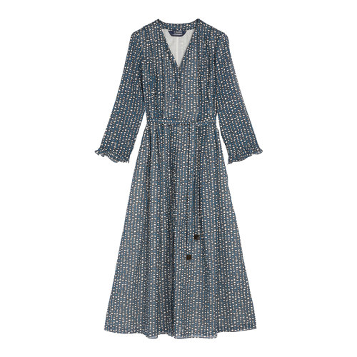 MaxMara/麥絲瑪拉 22年早春新款 SUB系列 女士午夜藍(lán)色純棉碎花印花玻璃紗連衣裙9221232106002