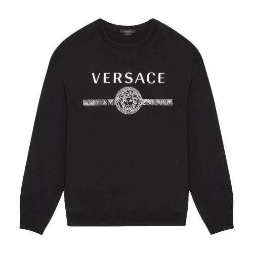 VERSACE/范思哲 男士黑色棉質(zhì)經(jīng)典字母徽標(biāo)美杜莎頭像裝飾圓領(lǐng)長(zhǎng)袖上衣衛(wèi)衣套頭衫運(yùn)動(dòng)衫 A87574-A231242-A1008