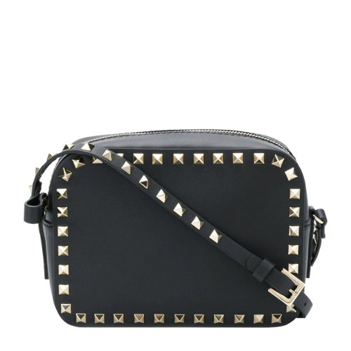 Valentino/華倫天奴 女士黑色小羊皮鉚釘裝飾拉鏈開合單肩包斜挎包女包 RW2B0809-BOL-0NO