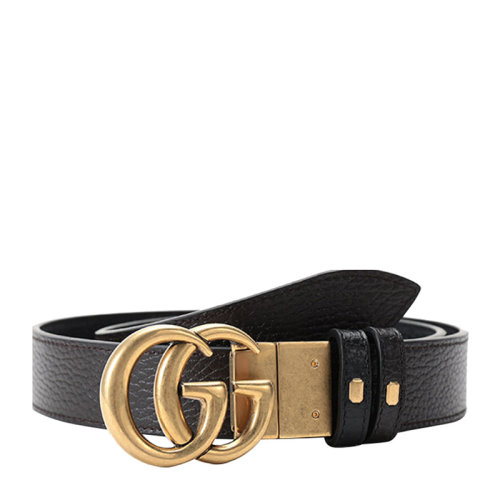 GUCCI/古馳 男士黑色和棕色皮革復古雙G金屬扣雙面皮帶腰帶 643847-CAO2T-1062