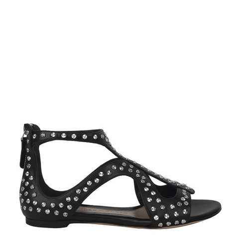 Alexander McQueen/亞歷山大麥昆 女鞋 女士黑色鉚釘經(jīng)典時(shí)尚平跟涼鞋 508296WHMU01000