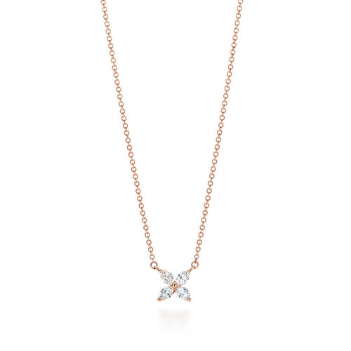 Tiffany & Co./蒂芙尼  Tiffany Victoria系列 18K金玫瑰金鑲嵌欖尖形鉆石項(xiàng)墜項(xiàng)鏈 32948219