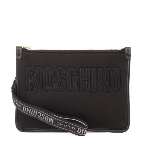 MOSCHINO/莫斯奇諾 男女同款 黑色織物配皮時尚手拿包 B840382062555