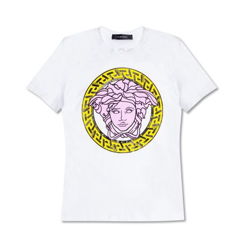VERSACE/范思哲 女士白色棉質(zhì)彩色徽標(biāo)裝飾圓領(lǐng)短袖上衣T恤 1004154-1A00769-2W070