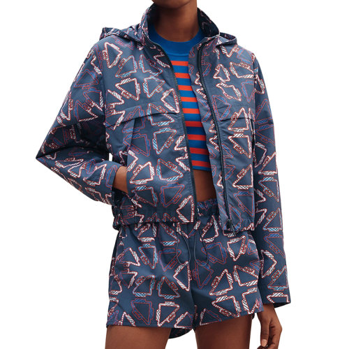 HERMES/愛(ài)馬仕 22年春夏新款 女士海軍藍(lán)色尼龍Tatersales印花短款沙灘風(fēng)衣H2E3202D90X36