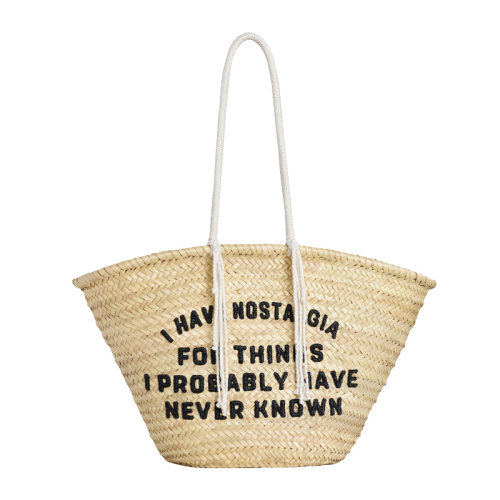 CELINE/賽琳 女士米色拉菲草復(fù)古懷舊刺繡流蘇裝飾雙手提單肩包手提包購(gòu)物袋女包  192712CGZ-38NO