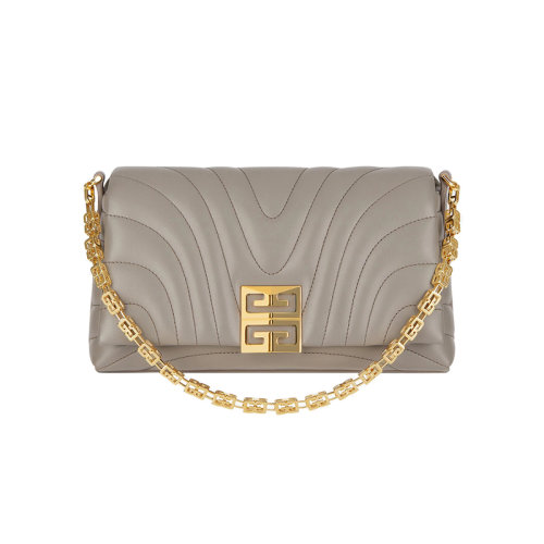 Givenchy/紀梵希 22新款 4G Soft系列 女士小號石灰色絎縫小牛皮金屬磁扣開合拆卸長肩帶金屬鏈金色飾面單肩斜挎包BB50QAB1JX-099