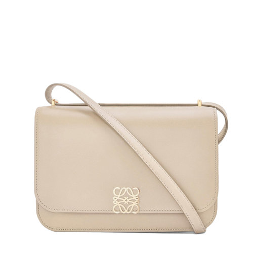 LOEWE/羅意威 Goya系列 女士幽靈白色小牛皮金色徽標裝飾翻蓋斜挎單肩包0010640563