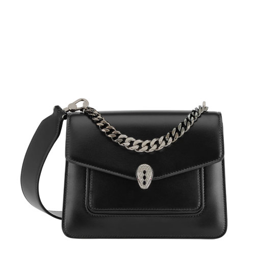 BVLGARI/寶格麗 22早春 新款SERPENTI FOREVER系列 女士小號(hào)黑色小牛皮蛇首搭扣斜挎單肩包291528