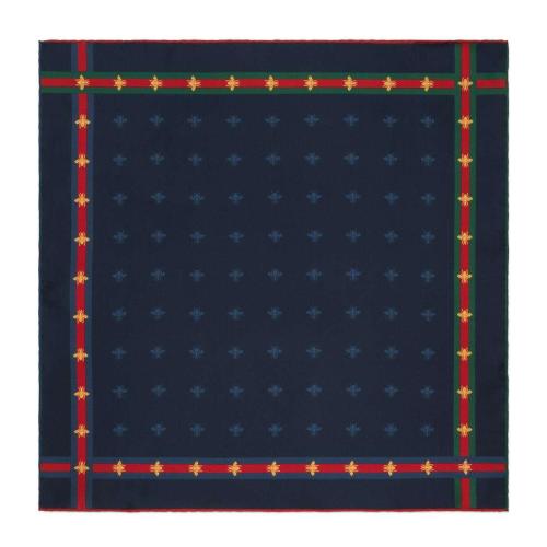 GUCCI古馳 22年秋冬 男士 蜜蜂圖案真絲織帶口袋方巾 407465 4G001 4075