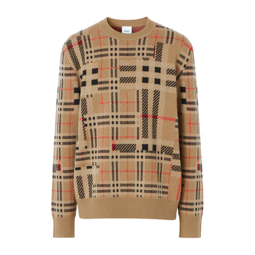 BURBERRY/博柏利 對(duì)比感格紋羊絨提花針織衫男士針織衫/毛衣80455231