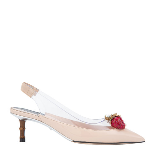 GUCCI/古馳 SS20 女士皮質(zhì)草莓裝飾尖頭細(xì)跟涼鞋高跟鞋淺口女鞋 575846-98E30多色可選