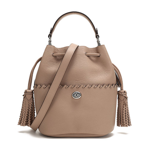 COACH/蔻馳  女士專柜款LORA系列拋光鵝卵石紋皮質(zhì)中號(hào)手提單肩斜挎包水桶包 651