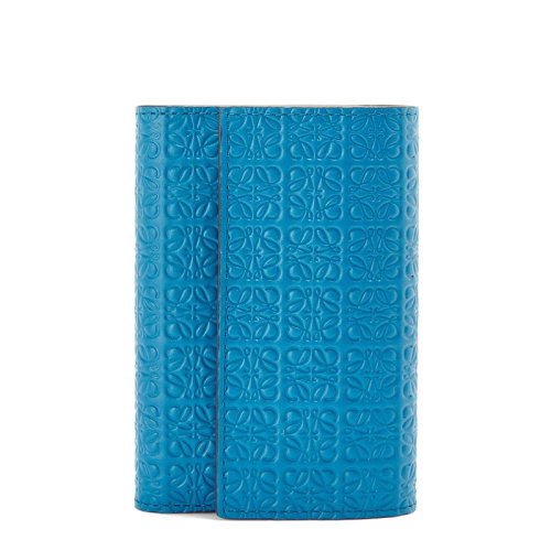 LOEWE/羅意威 Repeat系列 女士小號瀉湖藍(lán)色徽標(biāo)壓花小牛皮豎款錢包0010642346