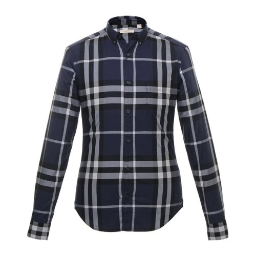 BURBERRY/博柏利男裝 服飾 經(jīng)典復(fù)古 深藍(lán)色 棉質(zhì)格紋襯衣 男士長袖襯衫 3901532