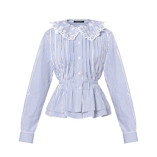Louis Vuitton/路易威登 22年春夏新款 女士淺藍(lán)色純棉巴亞德條紋彼得潘領(lǐng)襯衫1A9O20