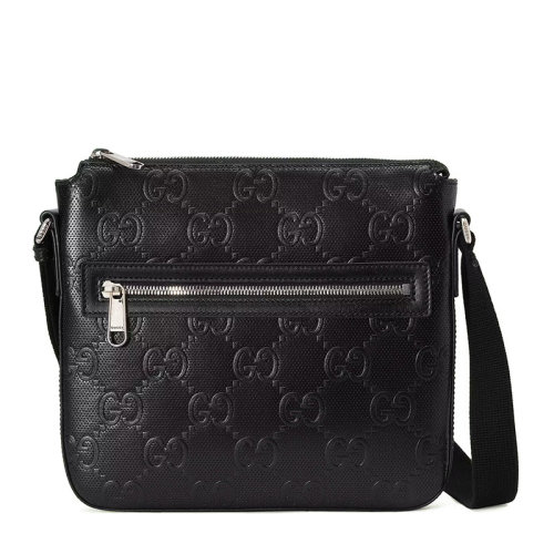 GUCCI/古馳 22新款 男士小號黑色GG老花壓紋皮革銀扣拉鏈開合單肩郵差包4064101W3CN1000