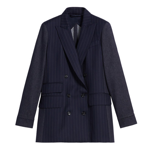 MaxMara/麥絲瑪拉 22年秋冬新款 FESTOSO系列 女士海軍藍(lán)色棉質(zhì)羊毛直通西裝外套1046012906001
