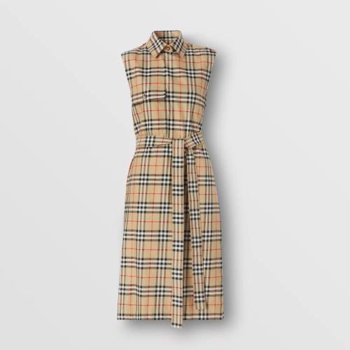  BURBERRY 22年秋冬 女士 Vintage 格紋棉質(zhì)襯衫式無袖連衣裙 80487331