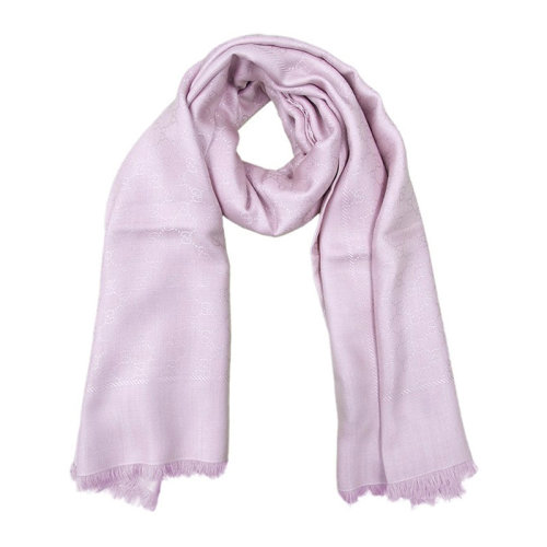 GUCCI/古馳   男女通用 中性深藍色絲綢羊毛混紡雙G提花流蘇邊針織圍脖圍巾 406236-3G632多色可選