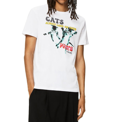 LOEWE/羅意威 22年秋冬新款 男士白色純棉小貓印花T恤H526Y22X42-2100