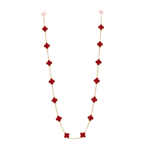 Van Cleef & Arpels/梵克雅寶 經(jīng)典Vintage Alhambra系列 18k金黃金紅瑪瑙20四葉草長項鏈VCARD39800