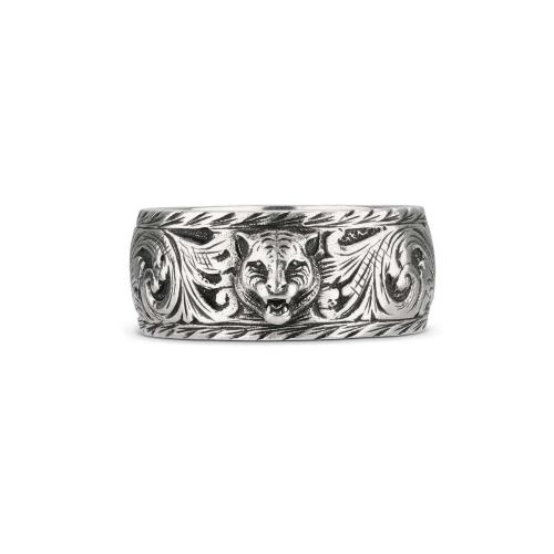  GUCCI古馳 22年秋冬 男士 虎頭窄邊銀戒指 433571 J8400 0811