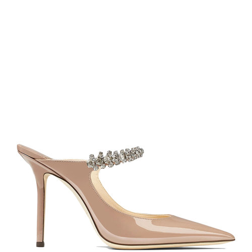 Jimmy Choo/周仰杰 22年秋冬新款 Bing 100系列 女士芭蕾粉色漆皮配水晶綁帶尖頭高跟鞋BING100PAT-RBA