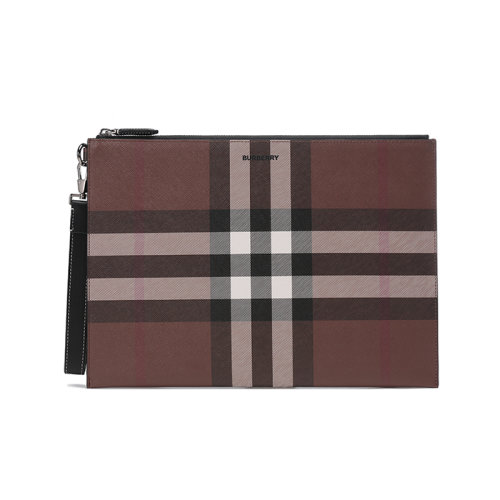 BURBERRY/博柏利 【22春夏新款】 男款大號(hào)手拿包深樺木棕格紋 80527941