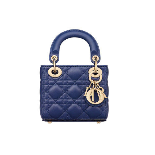 DIOR/迪奧 23新款 LADY系列 女士寶藍(lán)色格紋小羊皮淡金色金屬吊飾調(diào)節(jié)拆卸肩帶單肩斜挎手提包S0856ONGE_M14Z