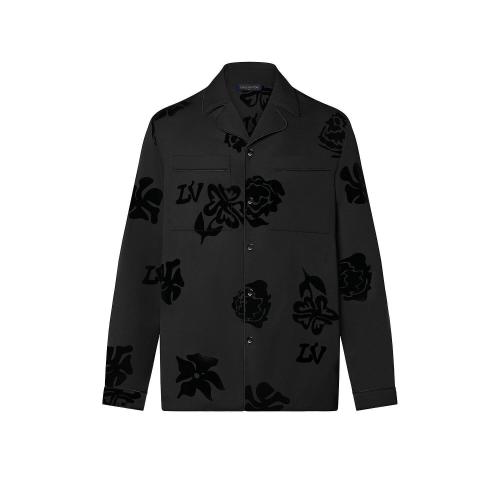  LV路易威登 22年秋冬 男士 長(zhǎng)袖襯衫 Chemise de pyjama a fleurs floquees 1A9IS5 1A9IS4 1A9