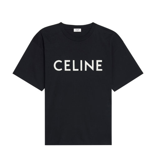 CELINE/賽琳 22年早春新款 男士黑色/白色純棉正面LOGO短袖寬松T恤2X681671Q.38AW