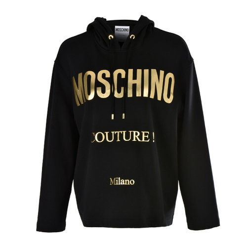 Moschino/莫斯奇諾  女裝 服裝 棉質(zhì)LOGO標(biāo)識時尚休閑運動抽繩連帽 女士衛(wèi)衣