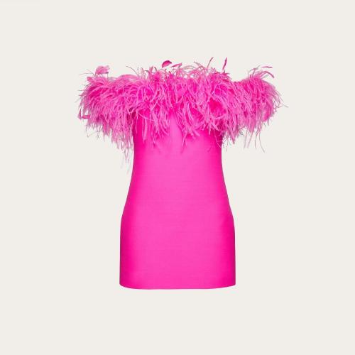  VALENTINO華倫天奴 22年秋冬 女士 連衣裙 ROBE COURTE EN CREPE COUTURE A_VEC PLUMES BRODé