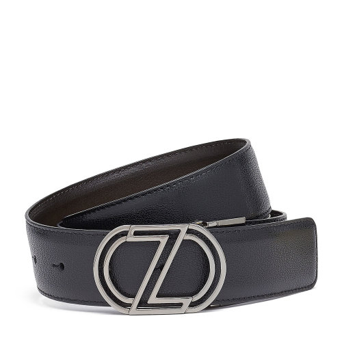 Z Zegna 經(jīng)典Z字標識黑色微粒面小牛皮配深棕色光滑小牛皮雙面腰帶小牛皮腰帶 男士腰帶/皮帶 J1107C-BMRA1B-NTM