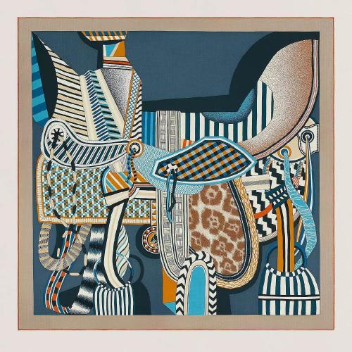  HERMES愛(ài)馬仕 22年秋冬 女士 披肩 Chale 140 La Selle Imaginaire H243846S 06