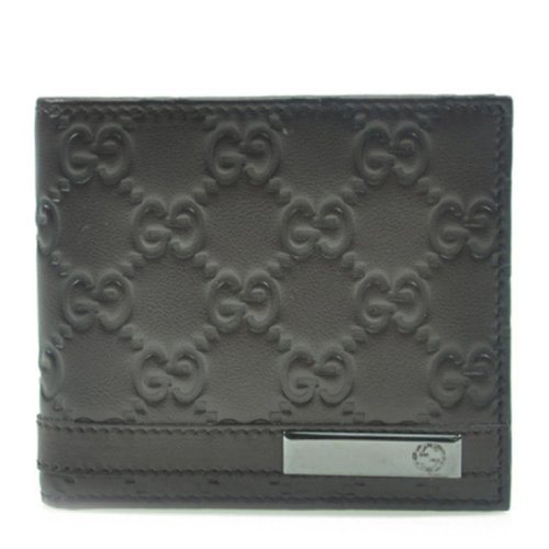 GUCCI/古馳男士灰色牛皮雙Glogo金屬條裝飾錢包