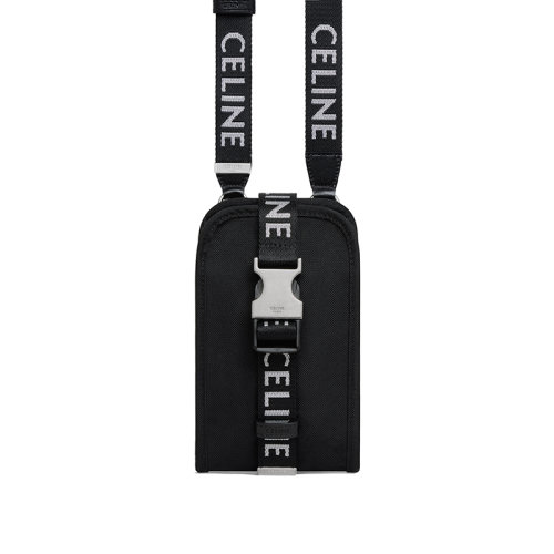 CELINE/賽琳 22春夏新款 男士黑色錦綸徒步單肩斜挎TUC搭扣開合手機(jī)包10J212DVN.38SI