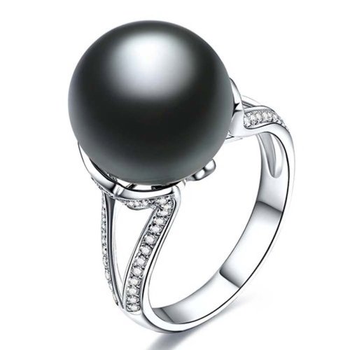 SANDYRILLA/仙蒂瑞拉 大方12-13mm大溪地黑珍珠鉆石18K金戒指-傾美 黑色   黑色