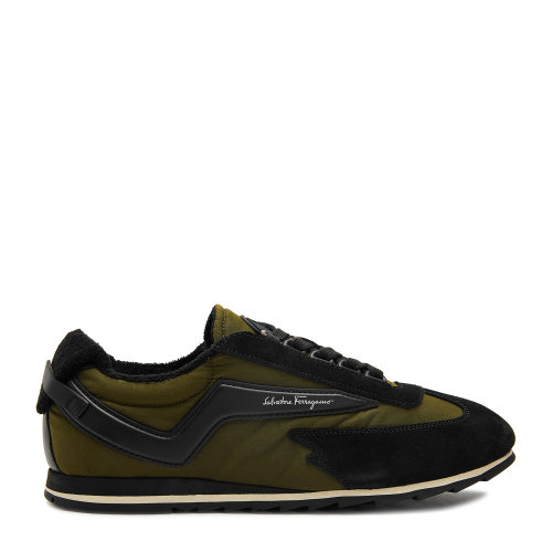 Salvatore Ferragamo/菲拉格慕 橄欖綠/黑色 男士RESORT系帶休閑運動鞋 735693-02C390