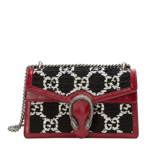 GUCCI/古馳 Dionysus系列女士拼色花呢配皮經(jīng)典雙G字母徽標(biāo)提花虎頭扣單肩包斜挎包鏈條包女包 400249 多色可選