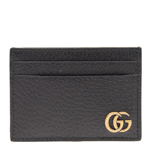 GUCCI/古馳 Marmont系列男士黑色牛皮GG金屬徽標(biāo)零錢包名片夾卡包男包 436022-DJ20T-1000