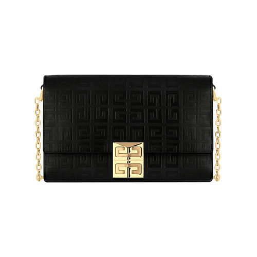 Givenchy/紀梵希 22新款 女士小號黑色涂層帆布飾有壓花圖案翻蓋配有金屬磁扣鏈式肩帶金色飾面金屬斜挎包BB50HEB1GT-001