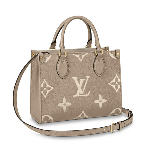 Louis Vuitton/路易威登 經(jīng)典款ONTHEGO系列 女士小號(hào)大象灰/奶白色雙色老花壓紋粒面皮革單肩手提托特包M45779